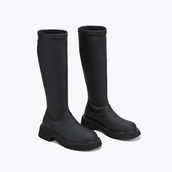 Pu Black British Style Breathable Stretch Knee High Knight Boots - Image 3