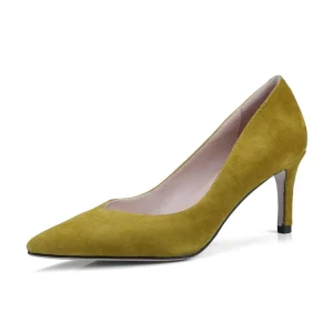 Fashion Classic Zapatos Mujer Designers Yellow Kid Suede Pointed Toe Party Ladies Heel Shoes Women's Pumps