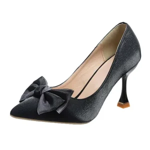 2025 New High Heels for Ladies Fashionable Office Shoes with Pointy Toe, Shallow Opening, Satin Bow High Heels Shoes for Women