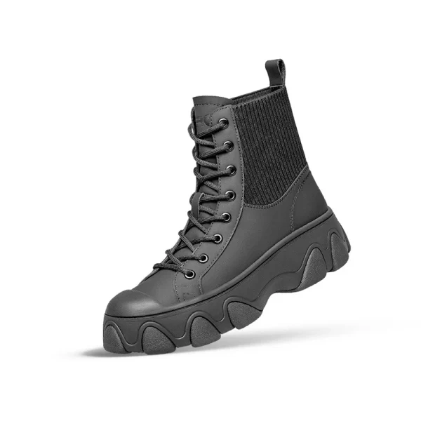 Black Trendy Women's Leather Upper Ankle Boots Fashion Winter Flat Women's Boots - Image 2