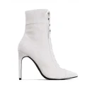 Genuine Leather Upper Lace up and Zipper Pointed Toe Beautiful 7 cm Thin High Heel Rubber Women Fashion Cheap White Gothic Boots