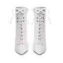 Genuine Leather Upper Lace up and Zipper Pointed Toe Beautiful 7 cm Thin High Heel Rubber Women Fashion Cheap White Gothic Boots