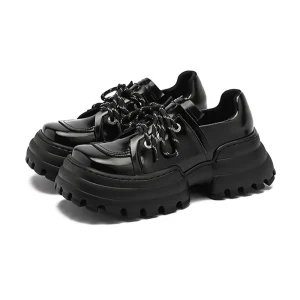 Fashion New Design British Style Platform Women Loafers Casual Shoes Ladies Flats Luxury Black Genuine Leather Dress Shoes