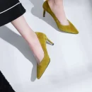 Fashion Classic Zapatos Mujer Designers Yellow Kid Suede Pointed Toe Party Ladies Heel Shoes Women's Pumps