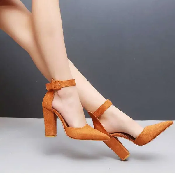 2025 New Fashion Summer Pointed Toe Chunky Thick High Heels Ankle Strap Women Sandals Shoes - Image 6