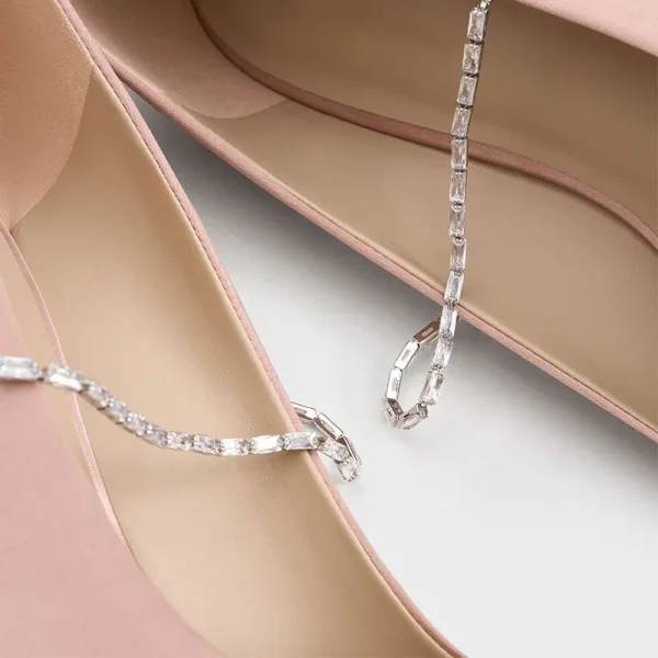Fashion Commute Luxury Satin Embellished-Strap Pointed-Toe Low Heel Women Pumps Shoes - Image 4