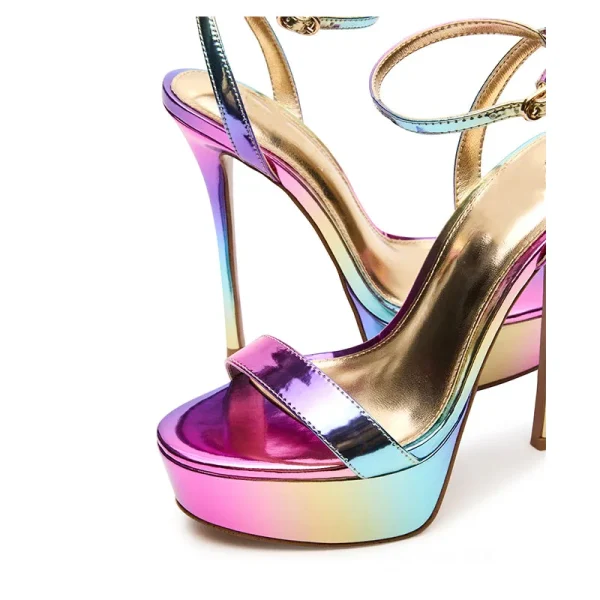 Exquisite Handmade Stylish Style Lace up Top Quality Gradient  Purple Sexy Woman High Heel Sandals - Image 3