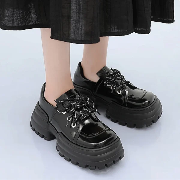 Fashion New Design British Style Platform Women Loafers Casual Shoes Ladies Flats Luxury Black Genuine Leather Dress Shoes - Image 5