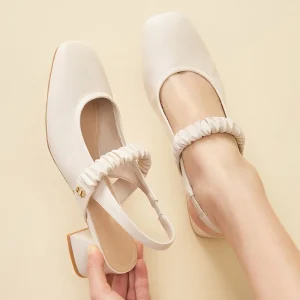 2025 New Design Luxury Genuine Leather Chunky Heels Elegant Women's Pumps