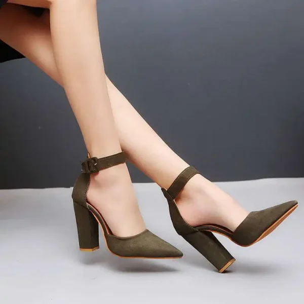 2025 New Fashion Summer Pointed Toe Chunky Thick High Heels Ankle Strap Women Sandals Shoes - Image 2
