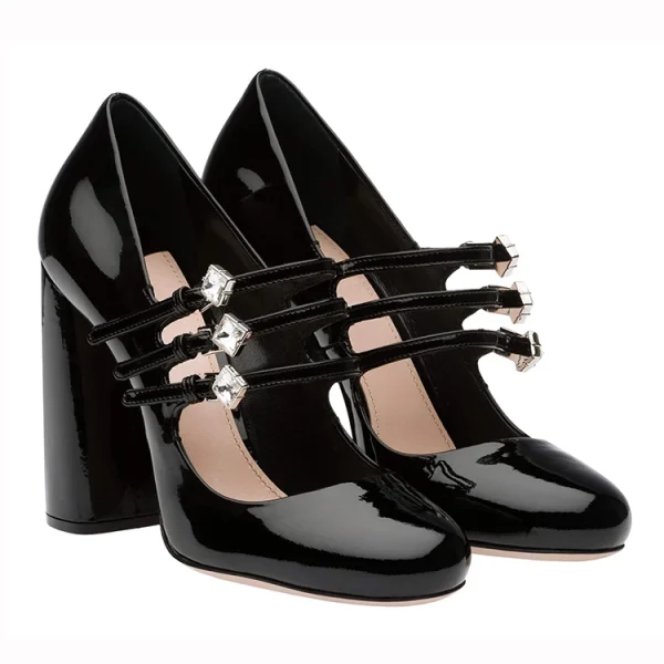 New Fashion Design Thick Heel Round Toe Dress Shoes High Heel Women Pumps Strap Shiny Leather Heels for Ladies Other Sandals - Image 6