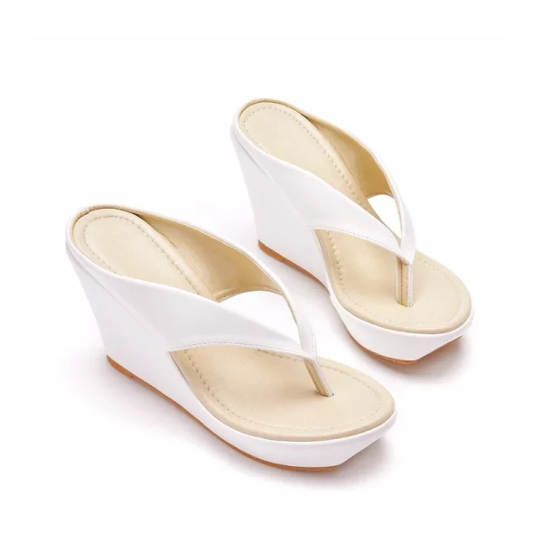 Fashion 2025 Summer Wedge High Heel Sandals for Women Open Toe Shoes White High Quality Flat Ladies Shoe - Image 3