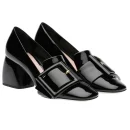 Latest Design Hottest Style Black Color Leather High Heel Women Pumps Block Heels 5 cm Shoes