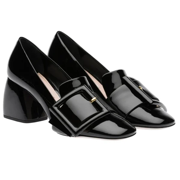 Latest Design Hottest Style Black Color Leather High Heel Women Pumps Block Heels 5 cm Shoes - Image 2