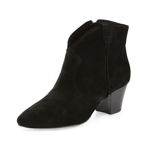 New Fashion Design Black Casual Suede Leather Women Warm Ankle Chunky Heel Boot Shoes for Ladies