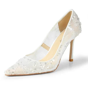 Fashion New Design High Quality White Lace Lady Low Heels Women Pump Bridal Wedding Shoes for Bride