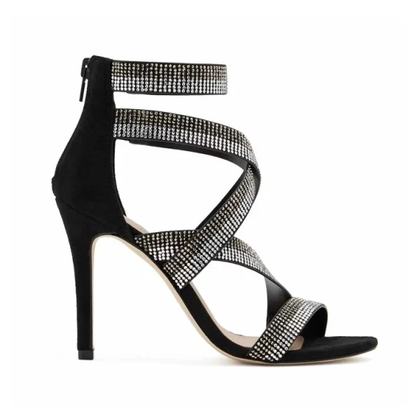 High End Rhinestone Bling Bling Footwear Luxury Women Black Block Heel Sandals Genuine Leather Shoes Heels for Ladies - Image 2