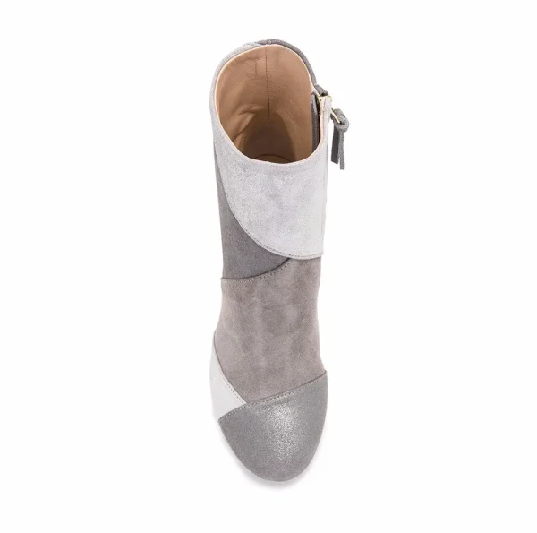 Suede Leather White and Light Brown 6 cm Chunky Round Toe Winter Casual Two Color Ladies Leather Heeled Boots Women Shoes - Image 2