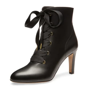 Designer Shoes Fashion Winter Lace up Genuine Leather Chunky High Heel Boot for Women Ladies Heel Shoes