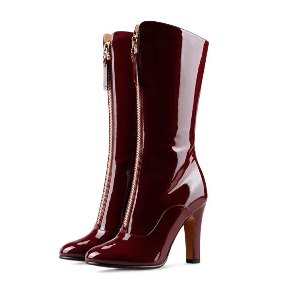 Popular Matching Fashion Apparel Hottest Design High Heel Delicate Zipper Decoration Luxurious Lady Leather Boots Waterproof