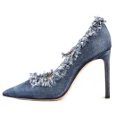 Summer New Design Trend Luxury Comfortable Frayed Denim 10cm High Heel Pointed Toe Women Pumps Shoes