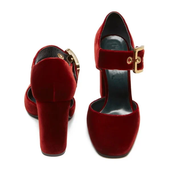 Burgundy Leather for Summer Fashion Block Heels Sandals Shoe for Woman High Heels Women 2025  Leather Ladies Dress Shoes - Image 3
