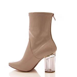 Winter New Style Pu Upper Pointed Toe Transparency Heel Women Ankle Boots Ladies High Heel Boots Shoes