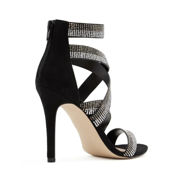 High End Rhinestone Bling Bling Footwear Luxury Women Black Block Heel Sandals Genuine Leather Shoes Heels for Ladies - Image 3