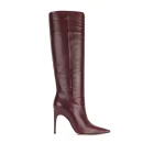Leather Dark Red 10cm Thin High Heel Pointed Toe Dressy Winter Long Women Boots Shoes