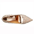 Ladies Elegant Satin With Rhinestone Crystal Fancy Woman Pumps Dress High Heel Bridal Wedding Shoes