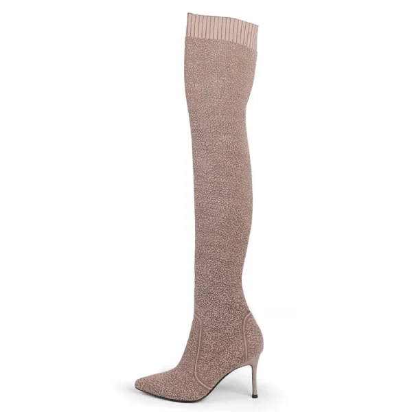 Stretch Fabric Sexy Over the Knee High Heels Christmas Winter Women Thigh High Boots - Image 2