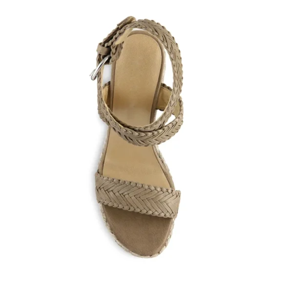Beige Genuine Leather Woven Upper Buckle Strap Open Round Toe Fashion New Style High Heel Women Wedge Sandals Flat Shoes - Image 4