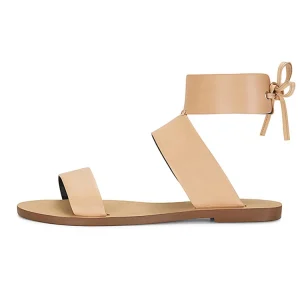 Fashion Summer Beige Leather New Designs Walking Style Shoes Woman Flat Sandals Casual Shoe for Ladies
