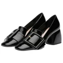 Latest Design Hottest Style Black Color Leather High Heel Women Pumps Block Heels 5 cm Shoes