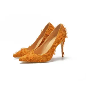 Fashion Fairy High Heel Shoes Thin Prong Head Hollow Sweet Fluffy Women Pumps Party Dress Shoes