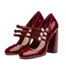 Fashion Show Patent Leather Shoes with Strap Round Toe High Heel Shoes for Women Pump Luxury Block Heel Sandal