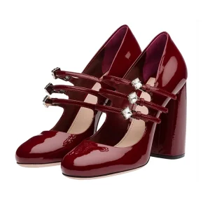 New Fashion Design Thick Heel Round Toe Dress Shoes High Heel Women Pumps Strap Shiny Leather Heels for Ladies Other Sandals