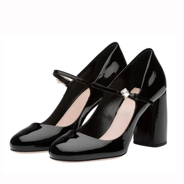 Fashion Show Patent Leather Shoes with Strap Round Toe High Heel Shoes for Women Pump Luxury Block Heel Sandal - Image 6