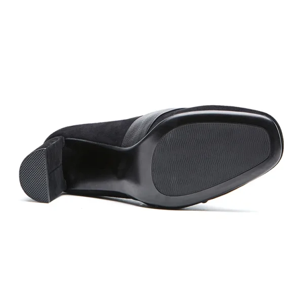 New Design Fashion Leather High Heels Shoes for Women Pumps Ladies Block Heels Loafers Shoes - Image 4