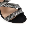 High End Rhinestone Bling Bling Footwear Luxury Women Black Block Heel Sandals Genuine Leather Shoes Heels for Ladies