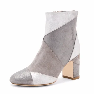 Suede Leather White and Light Brown 6 cm Chunky Round Toe Winter Casual Two Color Ladies Leather Heeled Boots Women Shoes