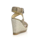 Beige Genuine Leather Woven Upper Buckle Strap Open Round Toe Fashion New Style High Heel Women Wedge Sandals Flat Shoes