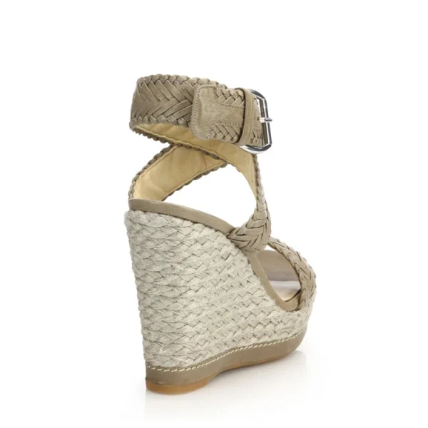 Beige Genuine Leather Woven Upper Buckle Strap Open Round Toe Fashion New Style High Heel Women Wedge Sandals Flat Shoes - Image 2