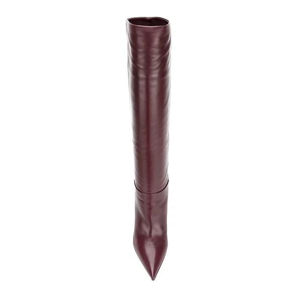Leather Dark Red 10cm Thin High Heel Pointed Toe Dressy Winter Long Women Boots Shoes - Image 4