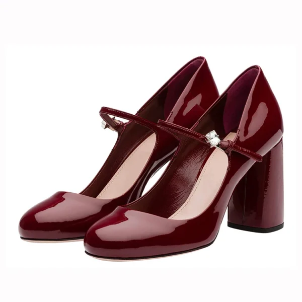 Fashion Show Patent Leather Shoes with Strap Round Toe High Heel Shoes for Women Pump Luxury Block Heel Sandal - Image 5