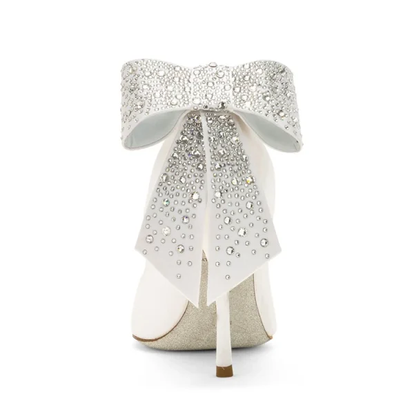 High Quality Fancy Stilettos Bowknot Bridal White Satin Wedding Luxury High Heels Women's Pumps - Image 3