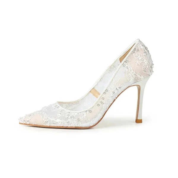 Fashion New Design High Quality White Lace Lady Low Heels Women Pump Bridal Wedding Shoes for Bride - Image 2
