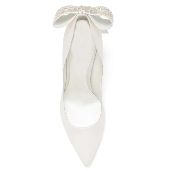 High Quality Fancy Stilettos Bowknot Bridal White Satin Wedding Luxury High Heels Women's Pumps - Image 4