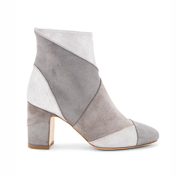 Suede Leather White and Light Brown 6 cm Chunky Round Toe Winter Casual Two Color Ladies Leather Heeled Boots Women Shoes - Image 4