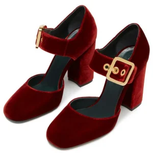Burgundy Leather for Summer Fashion Block Heels Sandals Shoe for Woman High Heels Women 2025  Leather Ladies Dress Shoes
